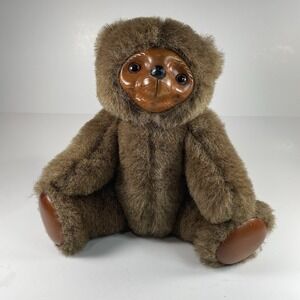 Vtg Robert Raikes Wood Face Plush Brown Teddy Bear Sherwood #5452 Applause 1985